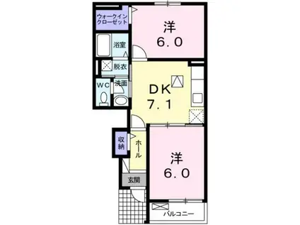 アヴェイラブルA棟(2DK/1階)の間取り写真