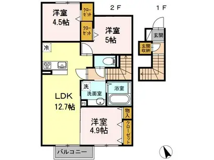 リーヴァ・ヴィラ リーヴァ(3LDK/2階)の間取り写真