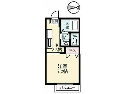 アルカディア I棟(1K/2階)の間取り写真