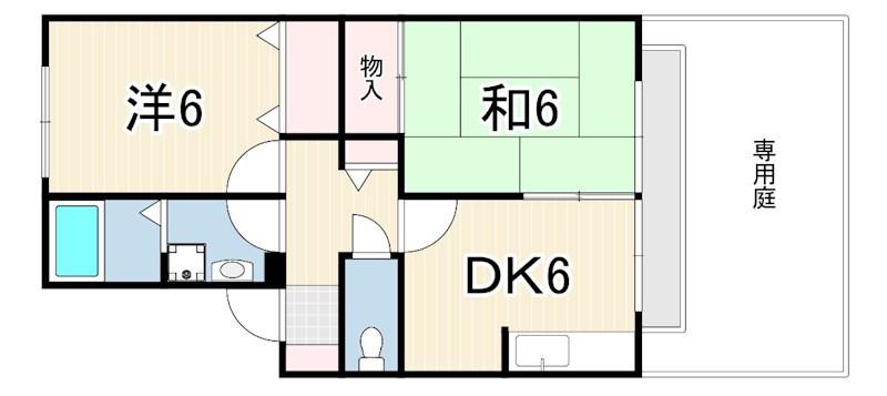 レバント夙川(2DK/1階)の間取り写真