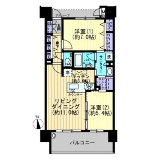 アルビオ・ガーデン西川原(2LDK/9階)の間取り写真