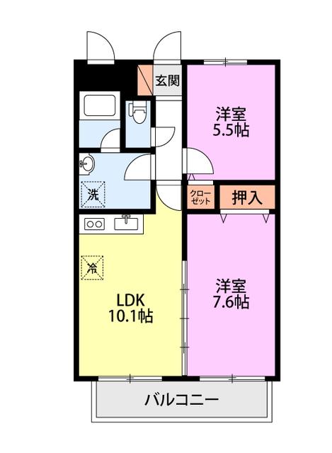 プランドール長峰(2LDK/3階)の間取り写真