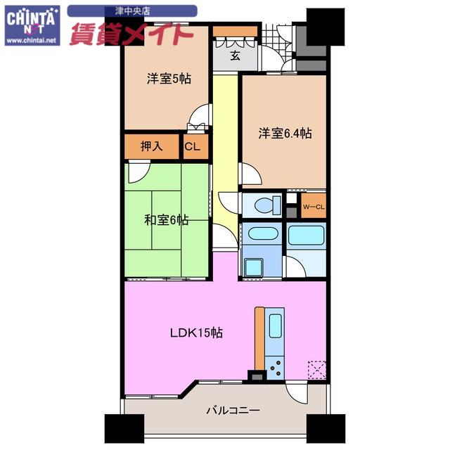 グランステーシア津新町(3LDK/15階)の間取り写真