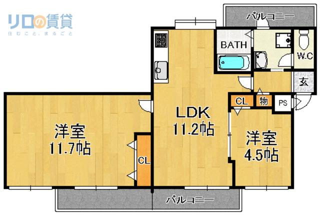 VIEWTERRACE売布III(2LDK/3階)の間取り写真
