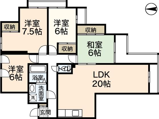 グランハイツ三滝(4LDK/1階)の間取り写真