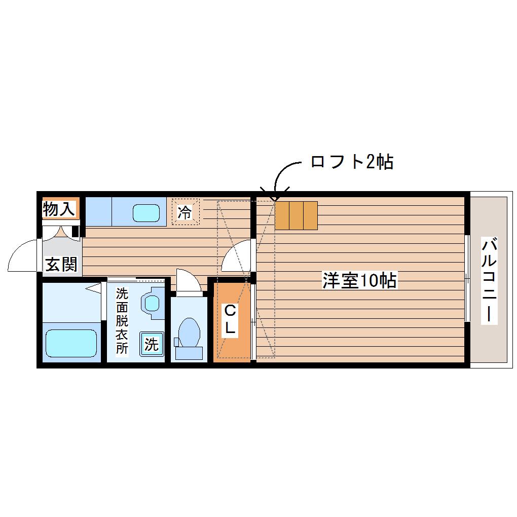 ブリリアント グリーン(1K/2階)の間取り写真