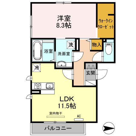 ソレイユ八尾(1LDK/2階)の間取り写真