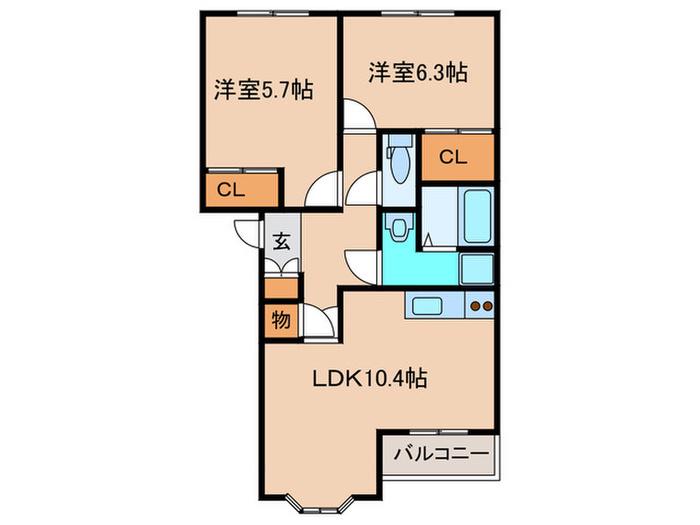 サンオールドリバー(2LDK/2階)の間取り写真