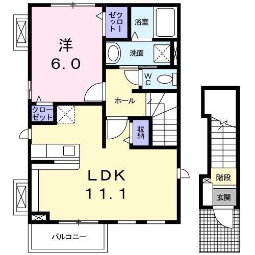 ワイズ アドニス II(1LDK/2階)の間取り写真