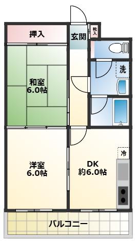 東府中マンション(2DK/3階)の間取り写真