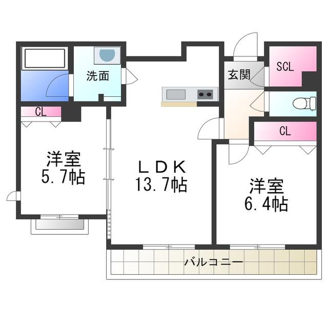 シャーメゾン サカイパークスII(2LDK/3階)の間取り写真