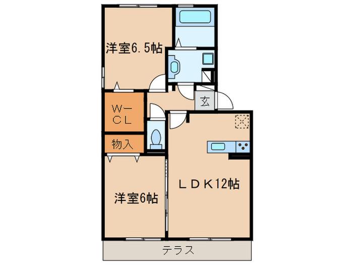 ハロウェル D棟(2LDK/1階)の間取り写真