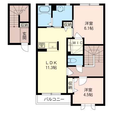 ヴィラアンビエンテ SHAMAISON(2LDK/2階)の間取り写真