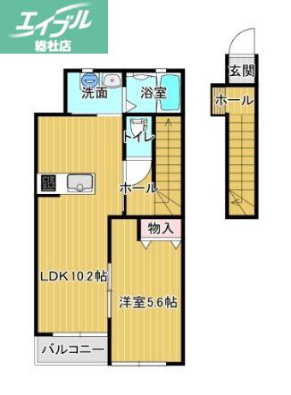 シェルメール庭瀬(1LDK/2階)の間取り写真