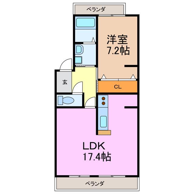 浦里第二マンション(1LDK/3階)の間取り写真