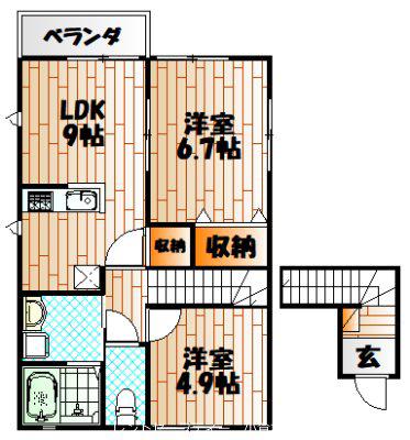さくらビレッジII(1LDK/2階)の間取り写真