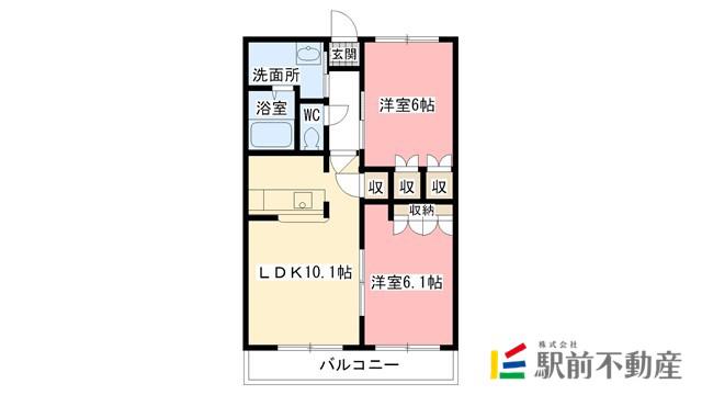 CORPOさくらB(2LDK/1階)の間取り写真