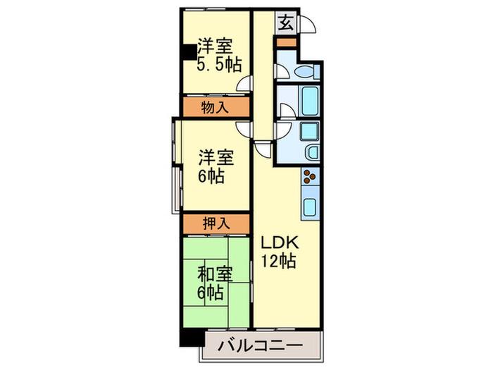 グランディ野間(3LDK/2階)の間取り写真
