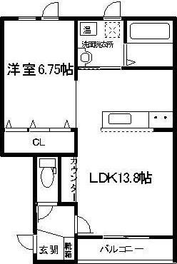 テトラド(1LDK/2階)の間取り写真