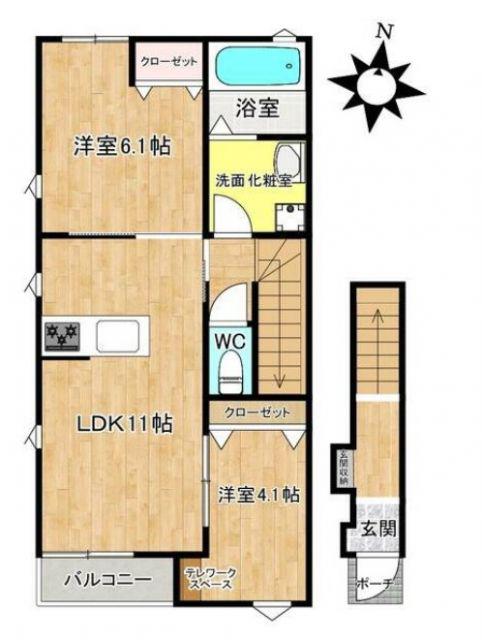 ラルジュ八潮A棟(2LDK/2階)の間取り写真