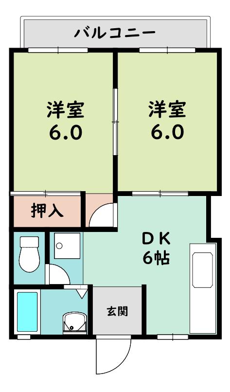 フォーブル黒原(2DK/2階)の間取り写真