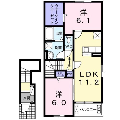 ネオヴィータ III(2LDK/2階)の間取り写真