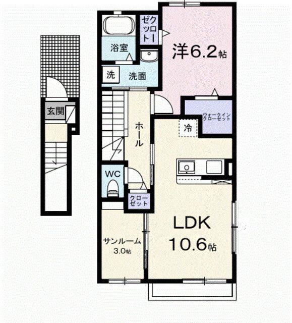 ミルキー ウェイ 参番館(1LDK/2階)の間取り写真