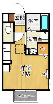 ボナール(ワンルーム/2階)の間取り写真