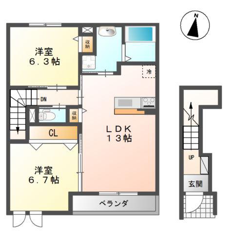 ディアコート(2LDK/2階)の間取り写真