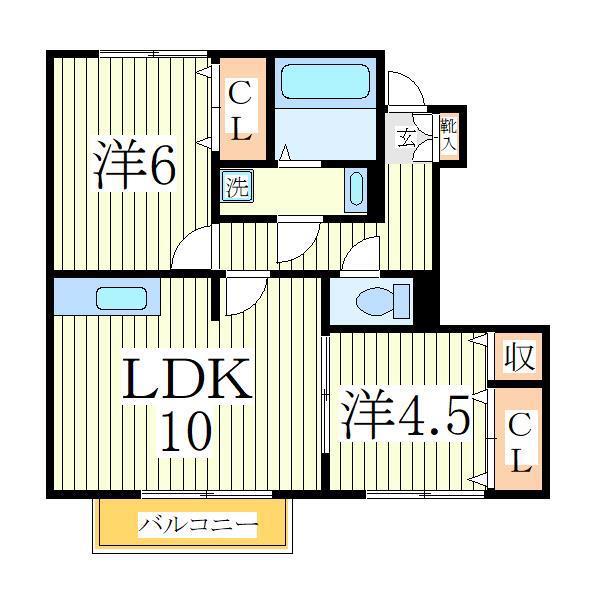 センターフィールドB(2LDK/1階)の間取り写真