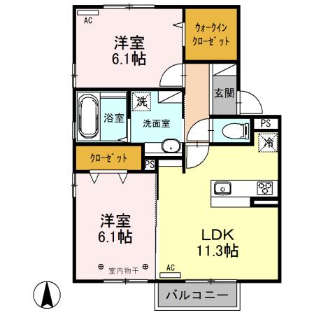 WIT塩尻(2LDK/2階)の間取り写真
