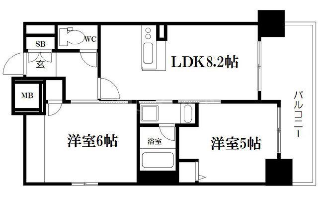 EP梅田中崎町IIIツインマークスサウスレジデンス(2LDK/13階)の間取り写真