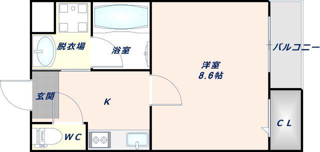 ソリティア桃谷(1K/2階)の間取り写真