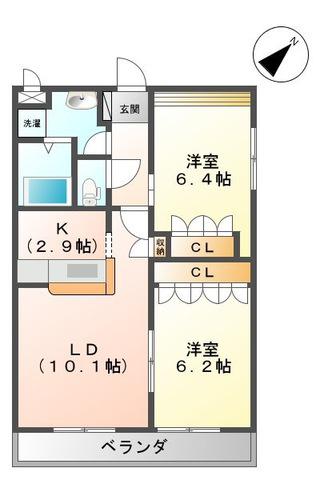 メゾン・ルミナスII(2LDK/2階)の間取り写真