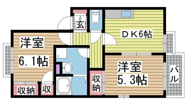プレミール真野(2DK/1階)の間取り写真