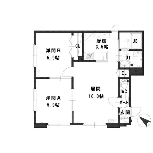 ルミエールビラ宮の丘(2LDK/1階)の間取り写真