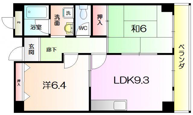ラビッツコート文珠(2LDK/5階)の間取り写真