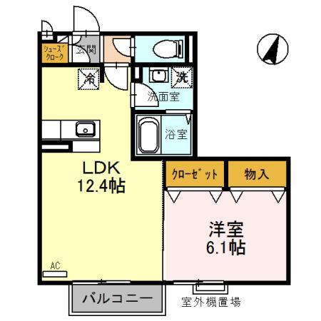 プランドール中道B棟(1LDK/1階)の間取り写真