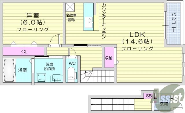 ヒルズソレイユ(1LDK/2階)の間取り写真