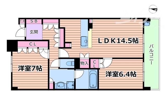 エルグレース豊中(2LDK/2階)の間取り写真