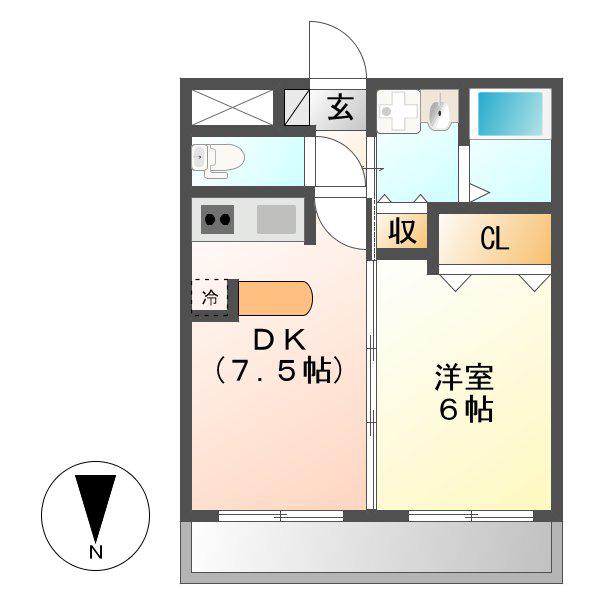 タウンコート砂田(1DK/2階)の間取り写真