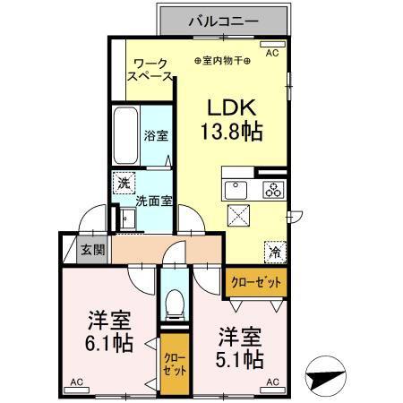 グランチェスタ三河(2LDK/1階)の間取り写真