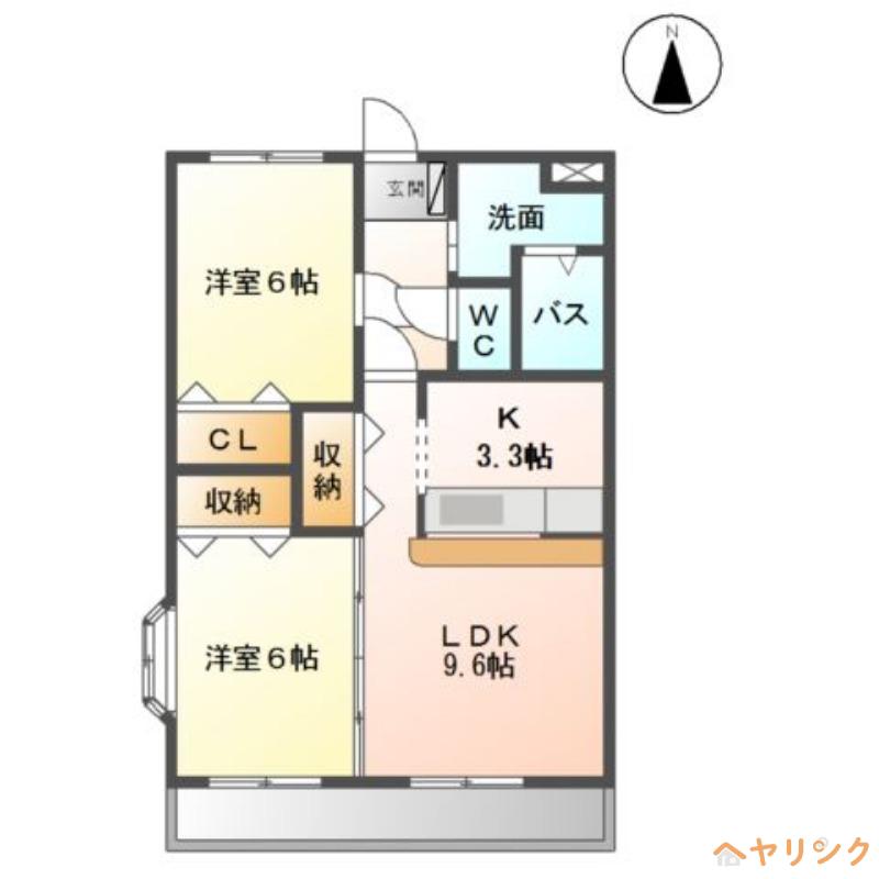 グランディールK(2LDK/2階)の間取り写真