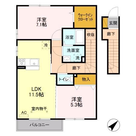 アマルフィ東三島A(2LDK/2階)の間取り写真