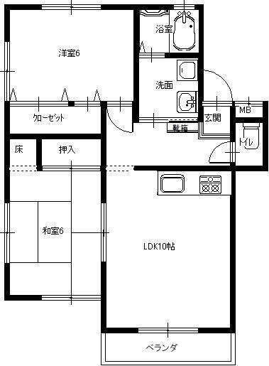 ローズコーポ荒牧(2LDK/2階)の間取り写真