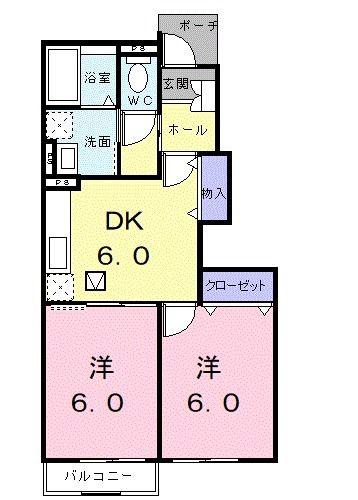 てぃーだ B(2DK/1階)の間取り写真