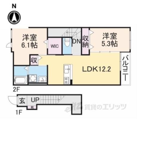 ARIETTE VILLA 東生駒(2LDK/2階)の間取り写真