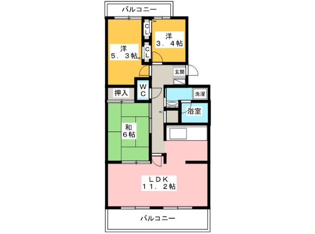 フィール天神町1号館(3LDK/2階)の間取り写真