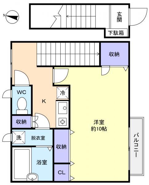ヴィラアベニュー2(1K/2階)の間取り写真