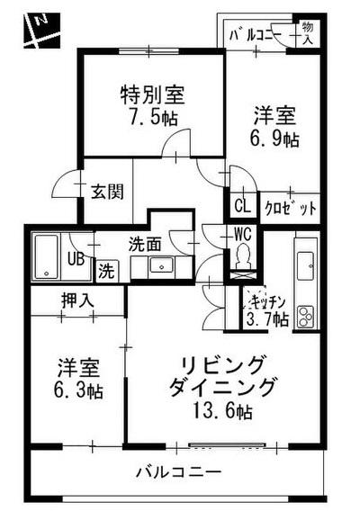 グランデ亀の井(3LDK/3階)の間取り写真